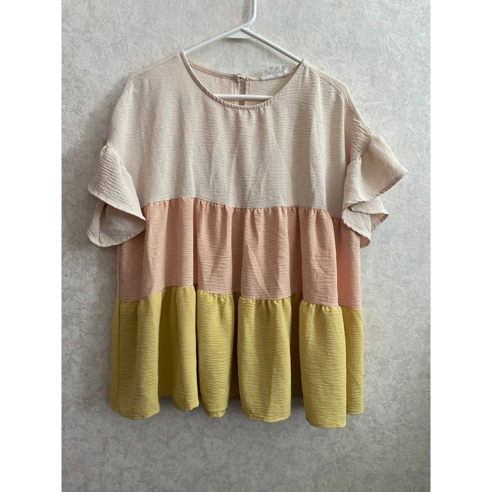 r2 women's large short sleeve color block top